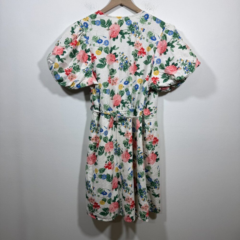 Old Navy Floral puff Sleeve Mini Wrapped Dress Women’s XL Linen Blend Cottage - Picture 6 of 10